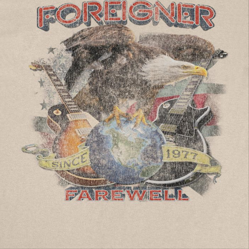 Foreigner Farewall Eagle Distress Mens T Shirt Sand Officially Licensed