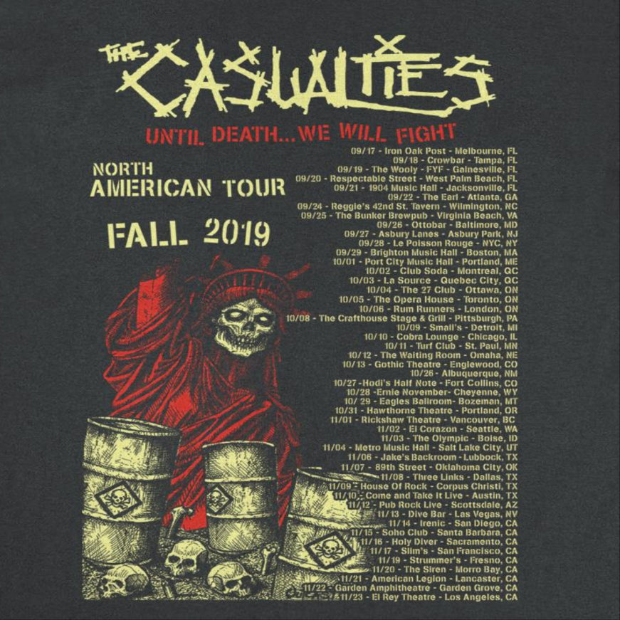 The Casualties Until Death Tour Back Mens T Shirt Black Officially Licensed