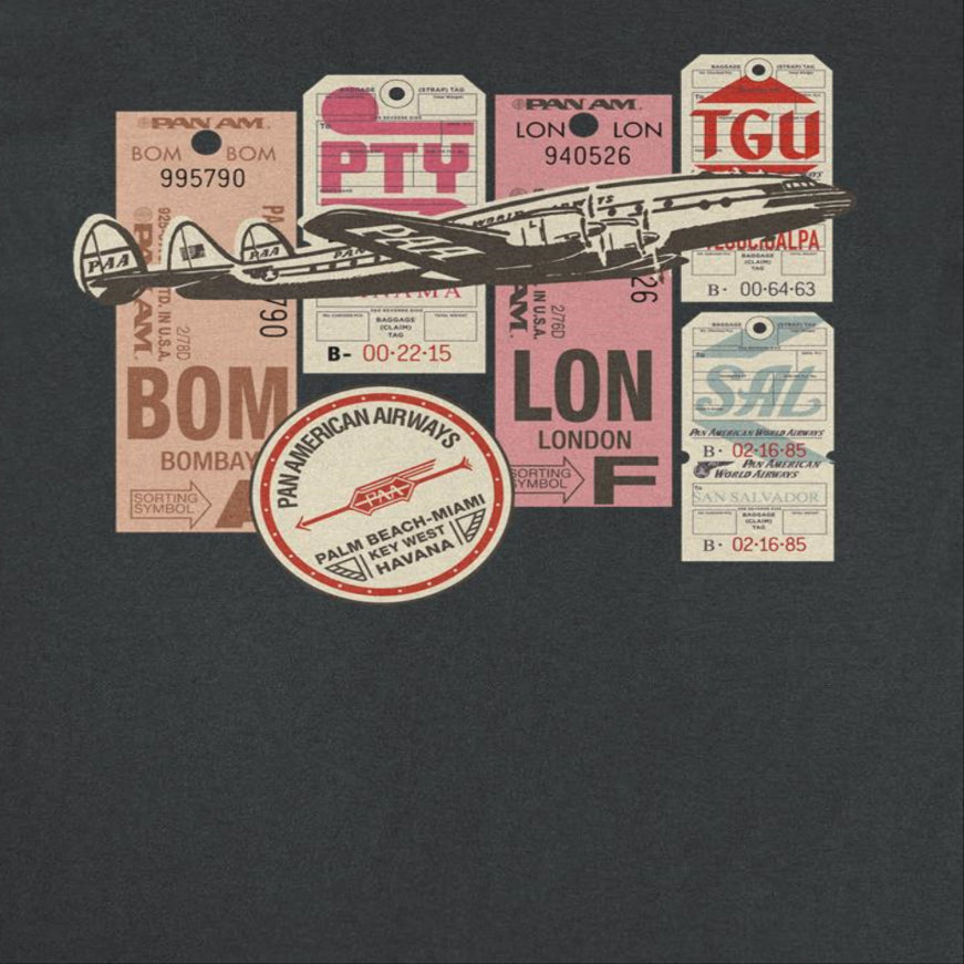 Pan Am Baggage Tags Montage Mens T Shirt Black Officially Licensed