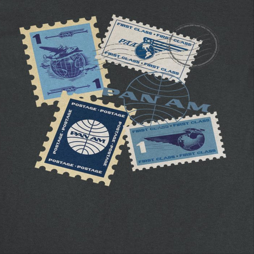 Pan Am Postage Stamps Montage Mens T Shirt Black Officially Licensed