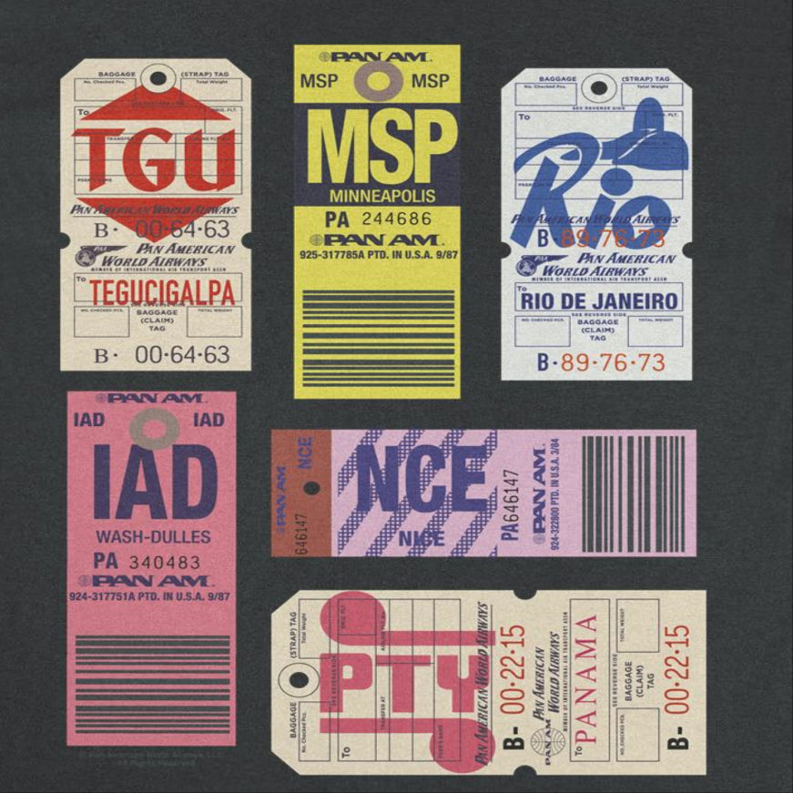 Pan Am 6 Retro Luggage Tags Mens T Shirt Black Officially Licensed