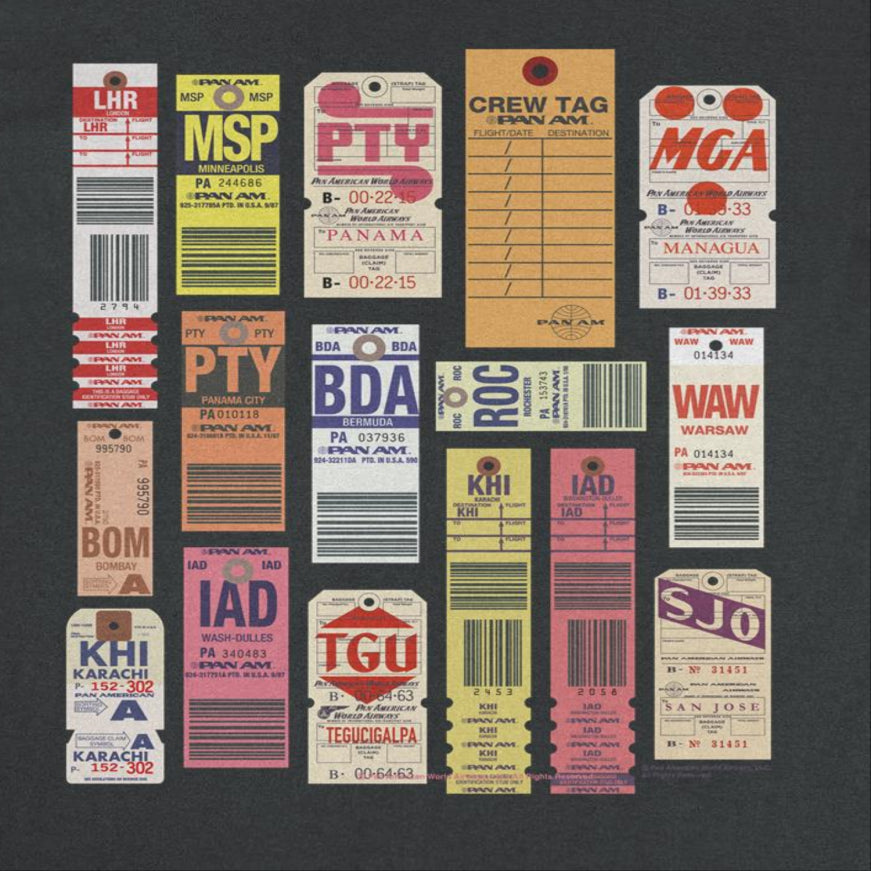Pan Am Vintage Luggage Tags Mens T Shirt Black Officially Licensed