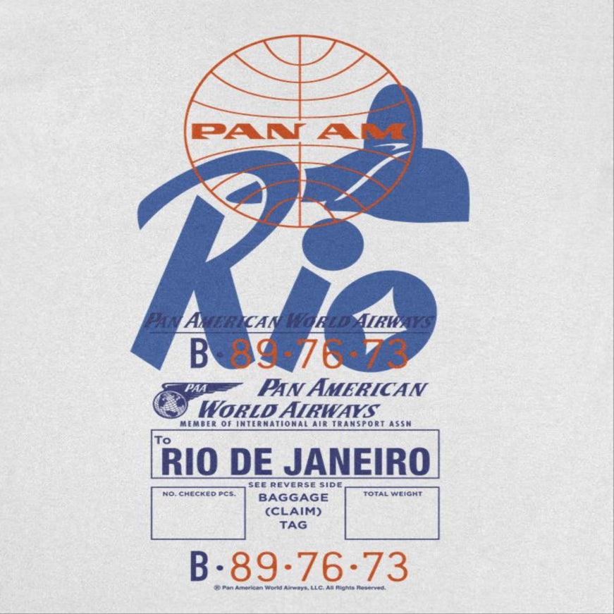 Pan Am Retro Rio De Janeiro Luggage Tag Mens T Shirt White Officially Licensed