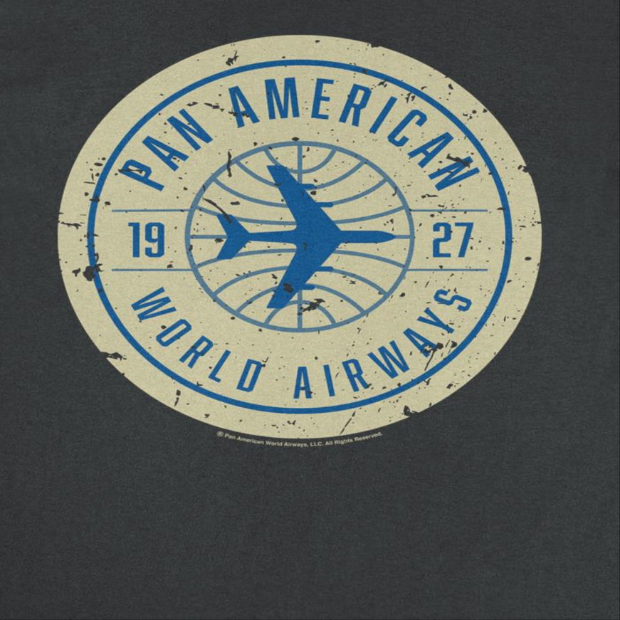 Pan Am 1927 World Airways Plane Badge Logo Mens T Shirt Black Officially Licensed