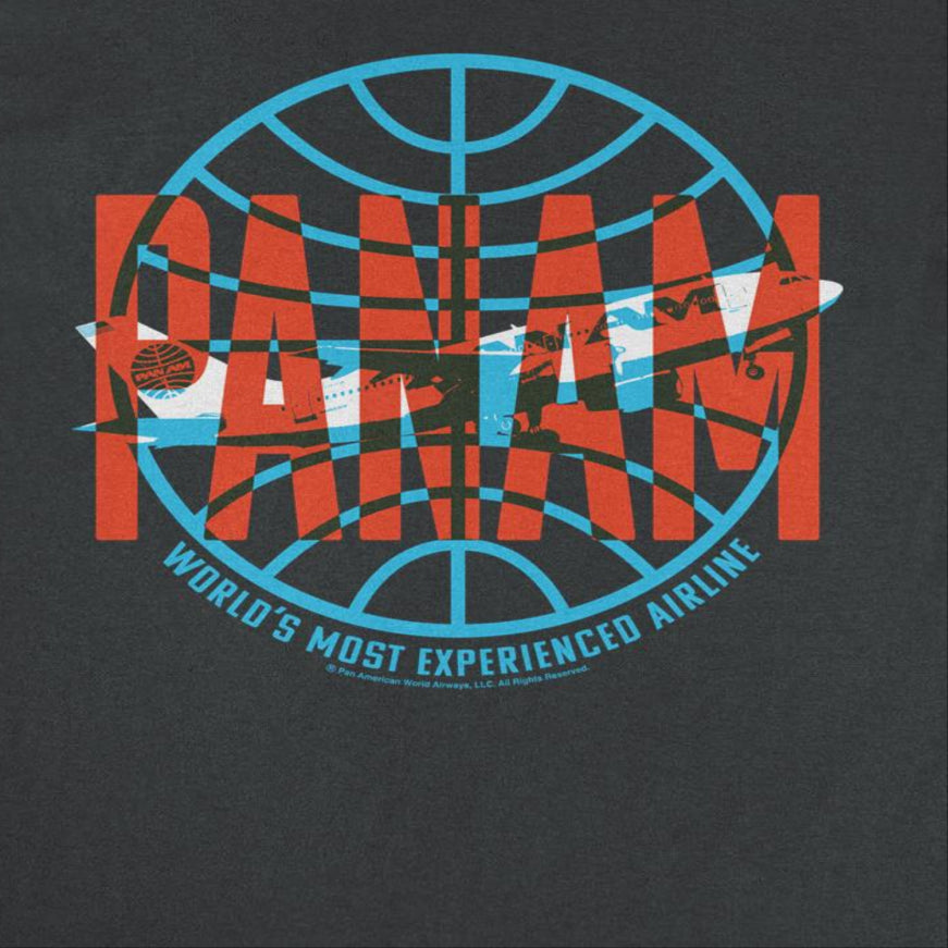 Pan Am Red Text Worlds Most Experienced Airline Mens T Shirt Black Officially Licensed