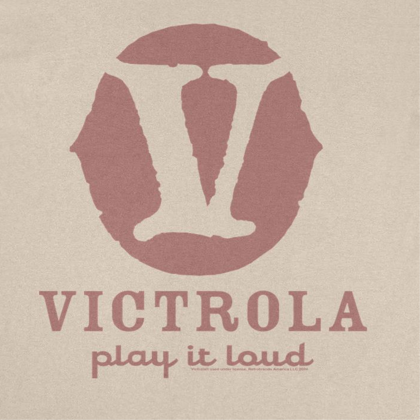 Victrola V Play it Loud Retro Record Company Mens T Shirt Sand Officially Licensed