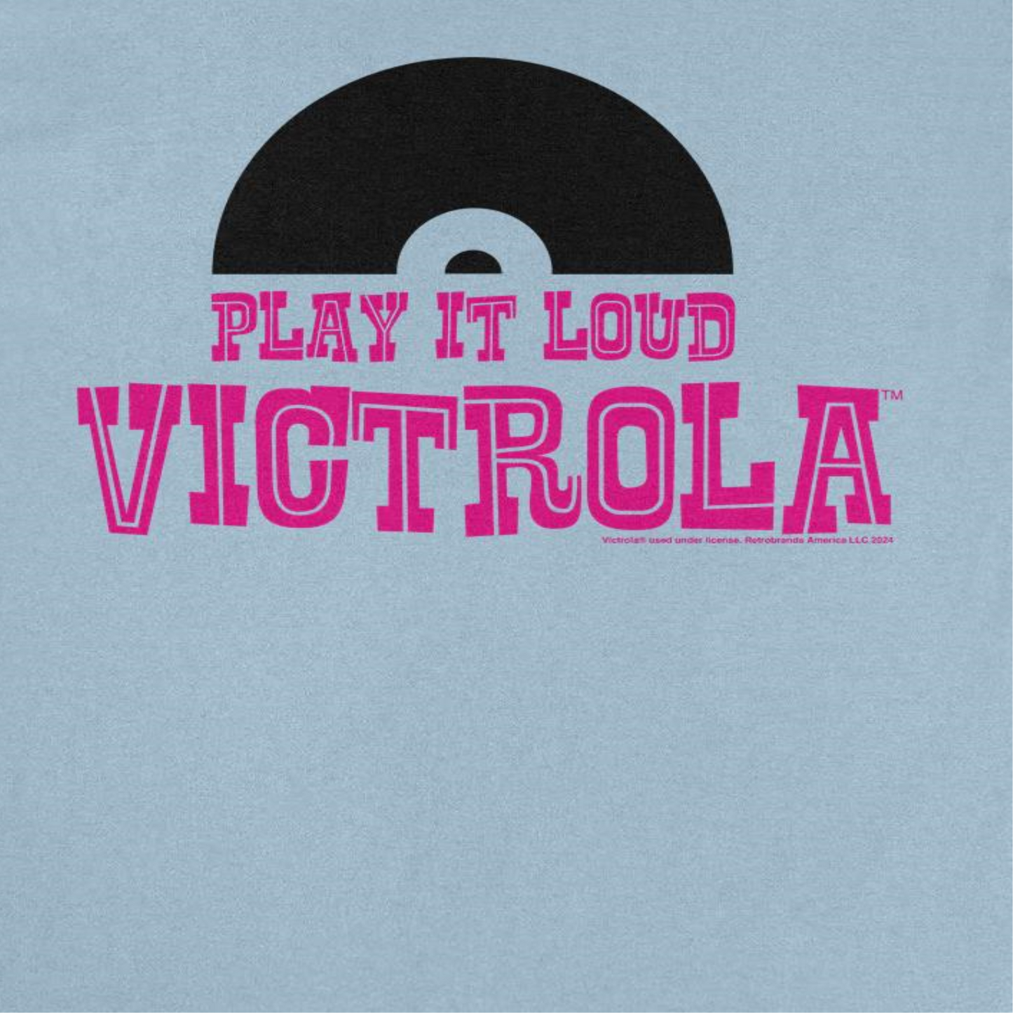 Victrola Half Vinyl Play it Loud Retro Record Company Mens T Shirt Light Blue Officially Licensed