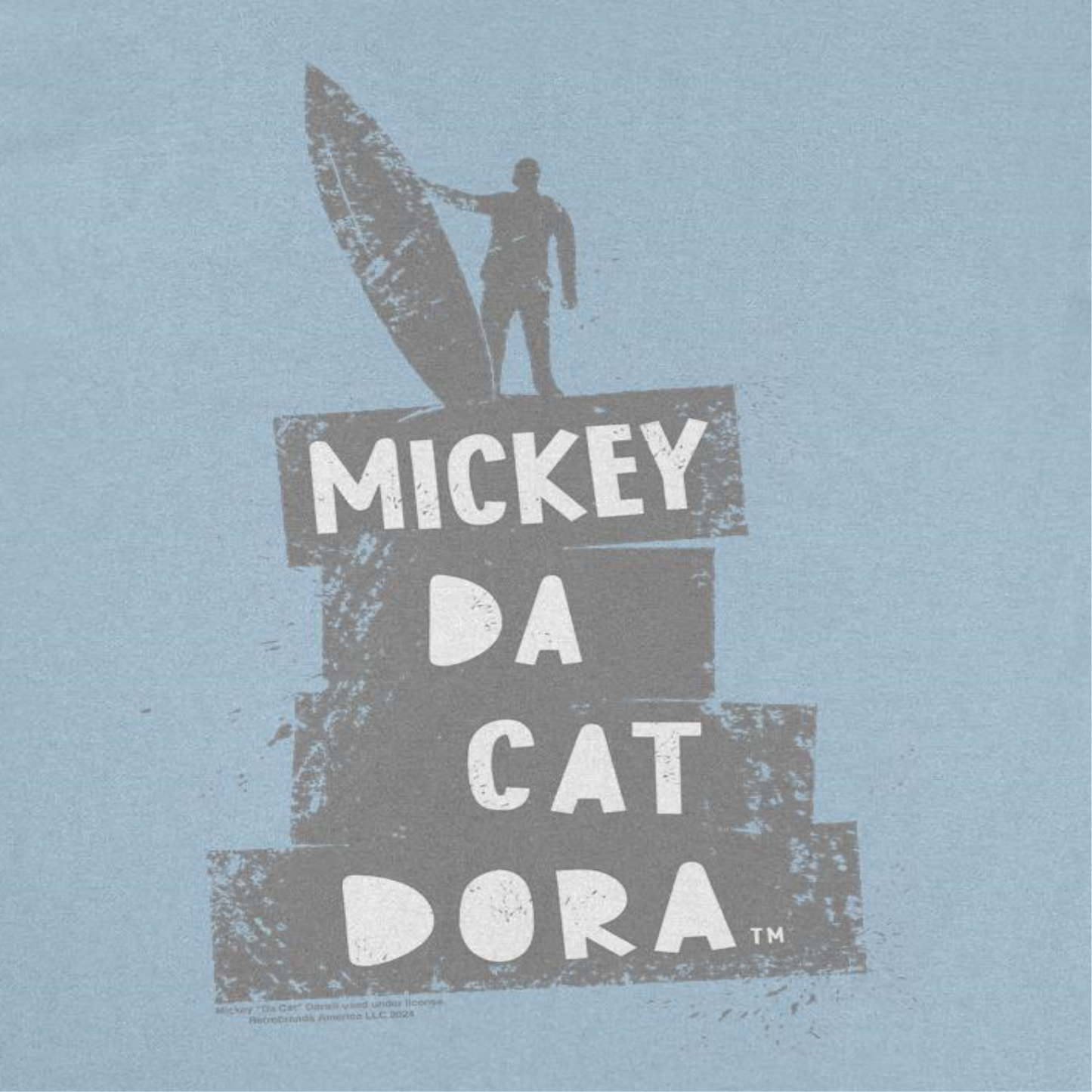 Mickey Da Cat Dora Surf Silhouette Retro Surfer Miki Mens T Shirt Light Blue Officially Licensed