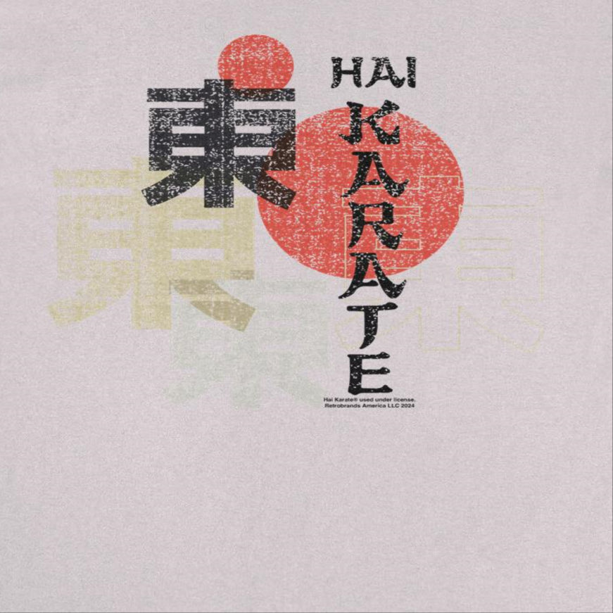 Hai Karate Distressed Logo and Text Retro Aftershave Mens T Shirt Ice Grey Officially Licensed