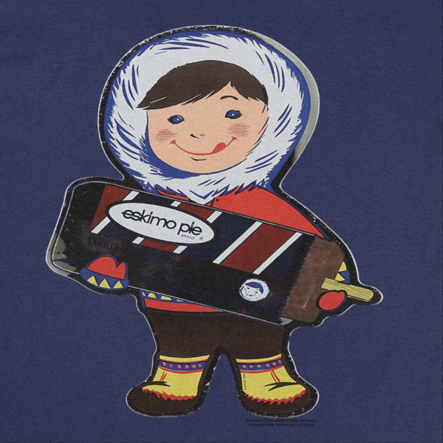 Eskimo Pie Character Holding Large Ice Cream Vintage Mens T Shirt Navy Officially Licensed