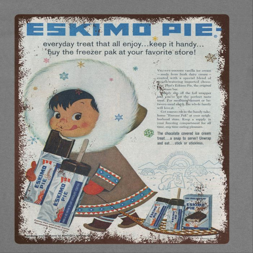Eskimo Pie Vintage Distressed Cartoon Advert Mens T Shirt Charcoal Officially Licensed