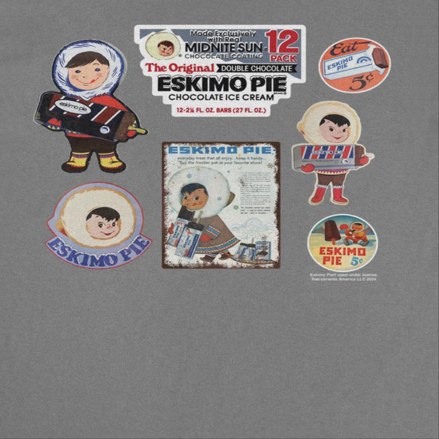 Eskimo Pie Ice Cream Vintage Cartoon Advertisements Mens T Shirt Charcoal Officially Licensed