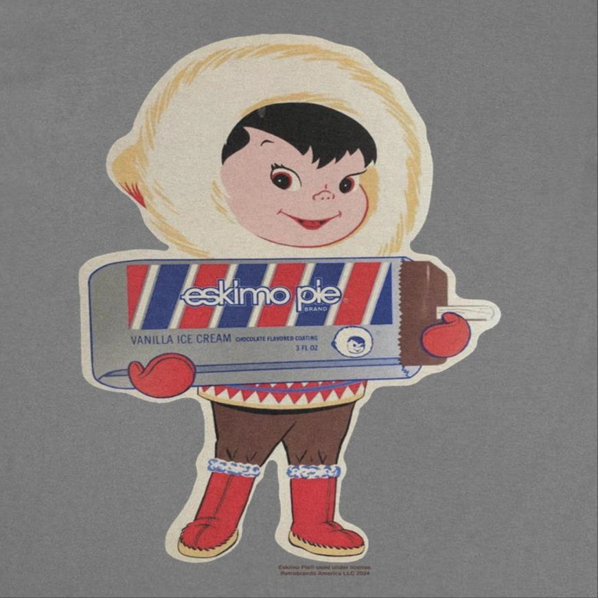 Eskimo Pie Character Holding Large Ice Cream Mens T Shirt Charcoal Officially Licensed