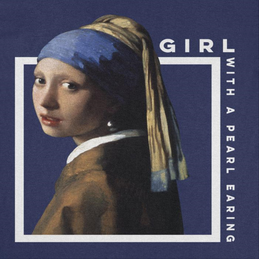 Classic Paintings Girl With a Pearl Earing Vermeer Mens T Shirt Navy Officially Licensed