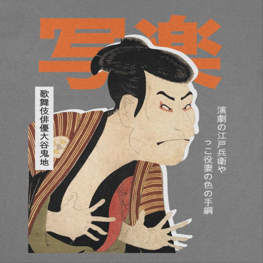 Classic Paintings Otani Oniji Sharaku Mens T Shirt Charcoal Officially Licensed