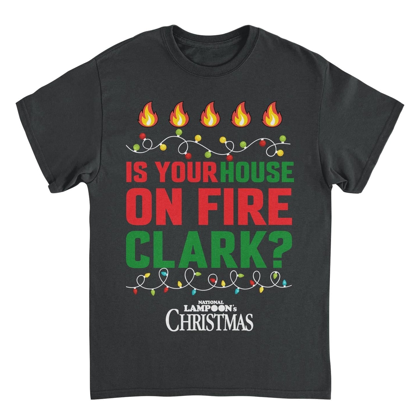 National Lampoon's Christmas Vacation House on Fire Mens T Shirt Black Officially Licensed