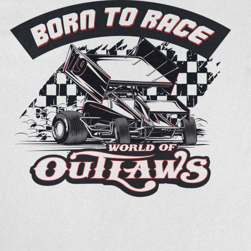 World of Outlaws Born to Race Black Flag Mens T Shirt White Officially Licensed
