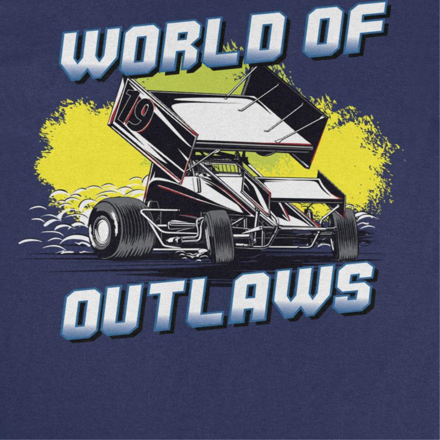 World of Outlaws Yellow Splash Mens T Shirt Navy Officially Licensed