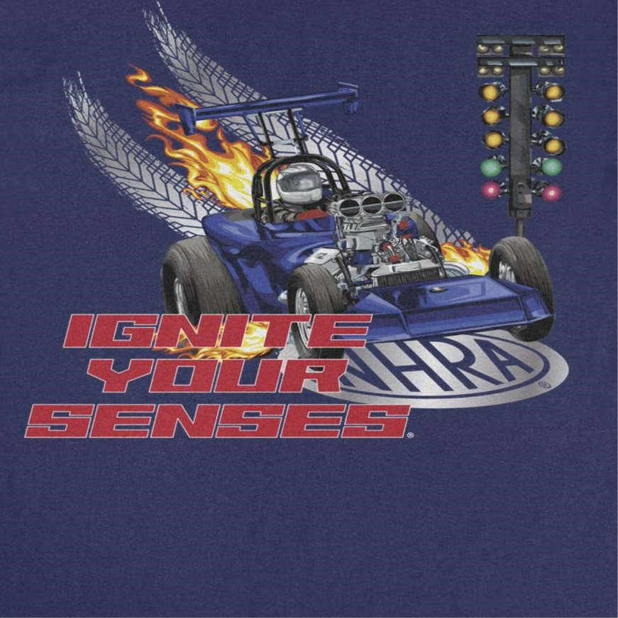NHRA Ignite Your Senses Mens T Shirt Navy Blue Officially Licensed