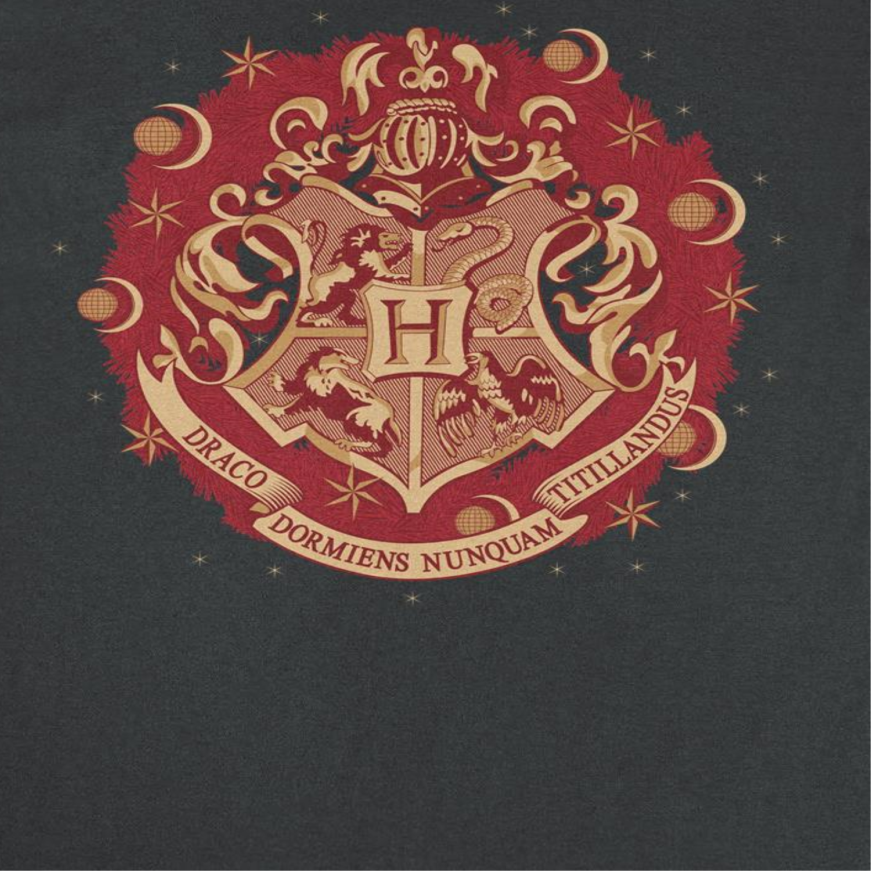 Harry Potter Hogwarts Christmas Badge Mens T Shirt Black Officially Licensed