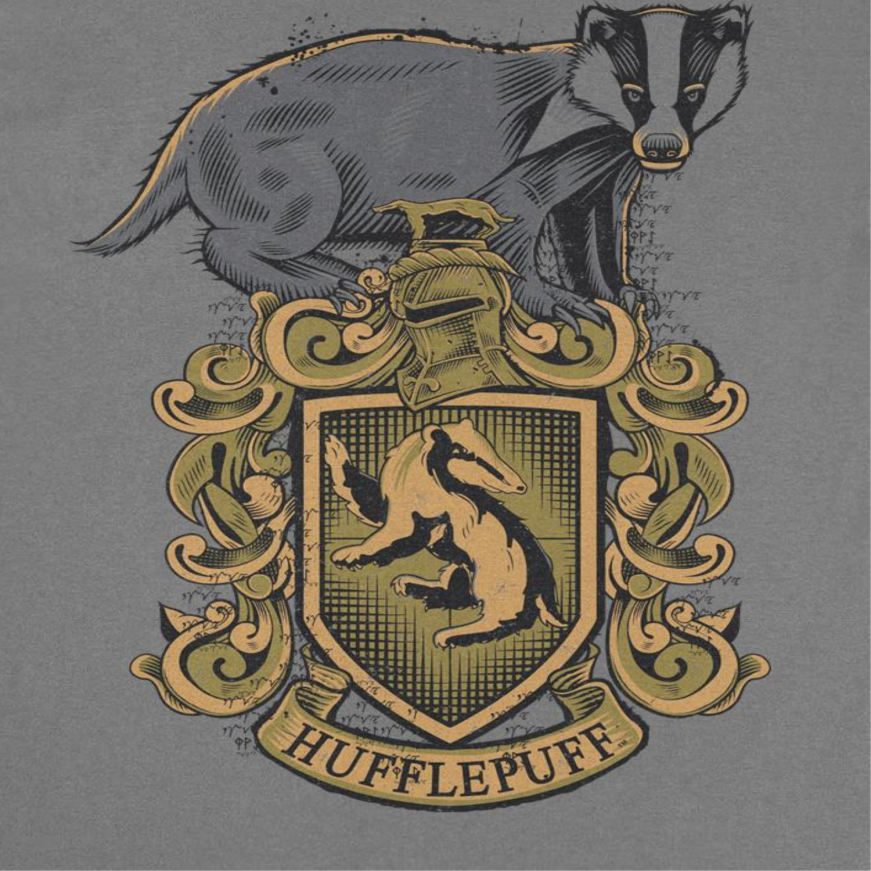 Harry Potter Hufflepuff Mascot Emblem Mens T Shirt Charcoal Officially Licensed