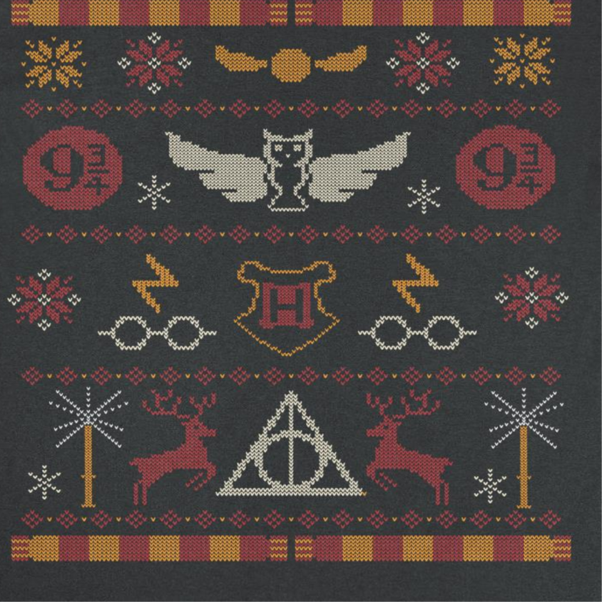Harry Potter Hogwarts Christmas Pattern Mens T Shirt Black Officially Licensed