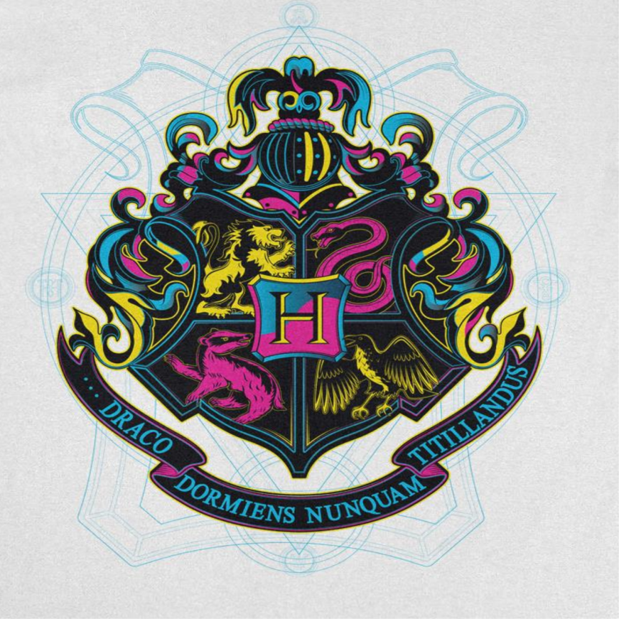 Harry Potter Hogwarts Bicolor Emblem Mens T Shirt White Officially Licensed