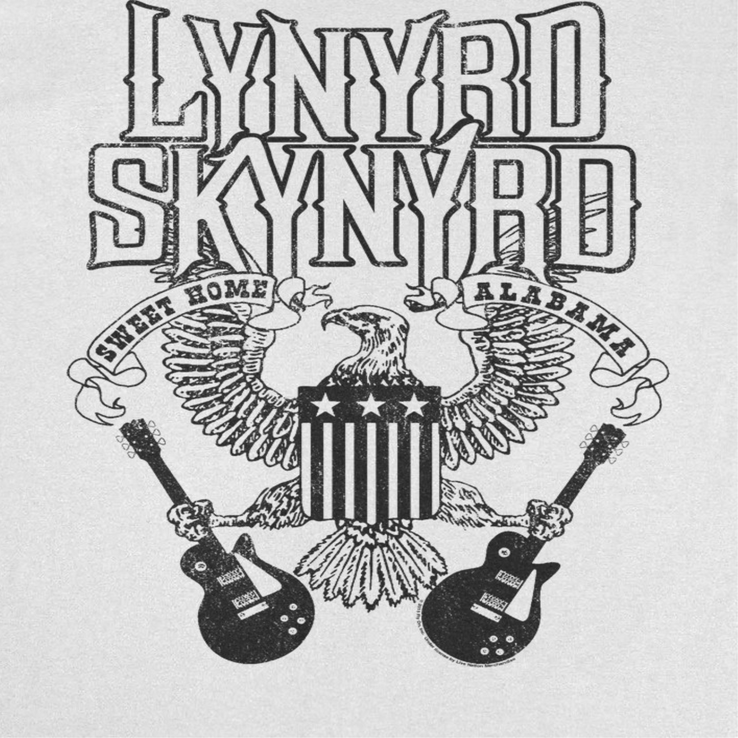 Lynyrd Skynyrd Guitars American Shield Black T Shirt White Officially Licensed