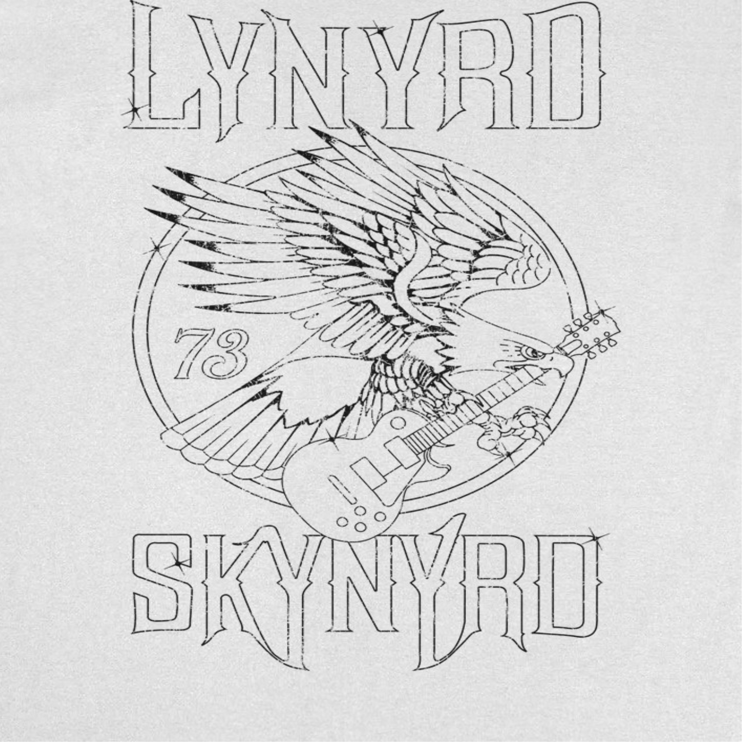 Lynyrd Skynyrd Outlined Eagle Guitar Black T Shirt White Officially Licensed