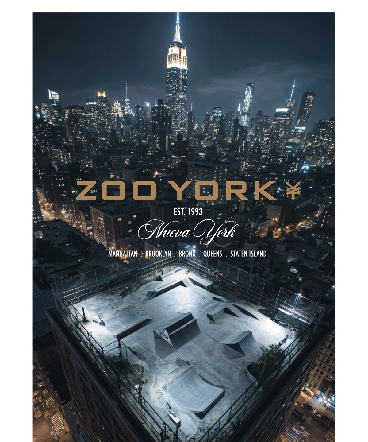 Zoo York Nueva York Bright Lights City Skyline Mens T Shirt Black Officially Licensed