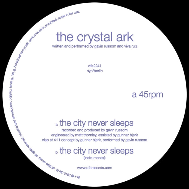 Crystal Ark - City Never Sleeps - LP Vinyl Record