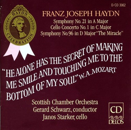 the album cover for Gerard Schwarz - Symphonies 21 & 96 / Cello Concerto
