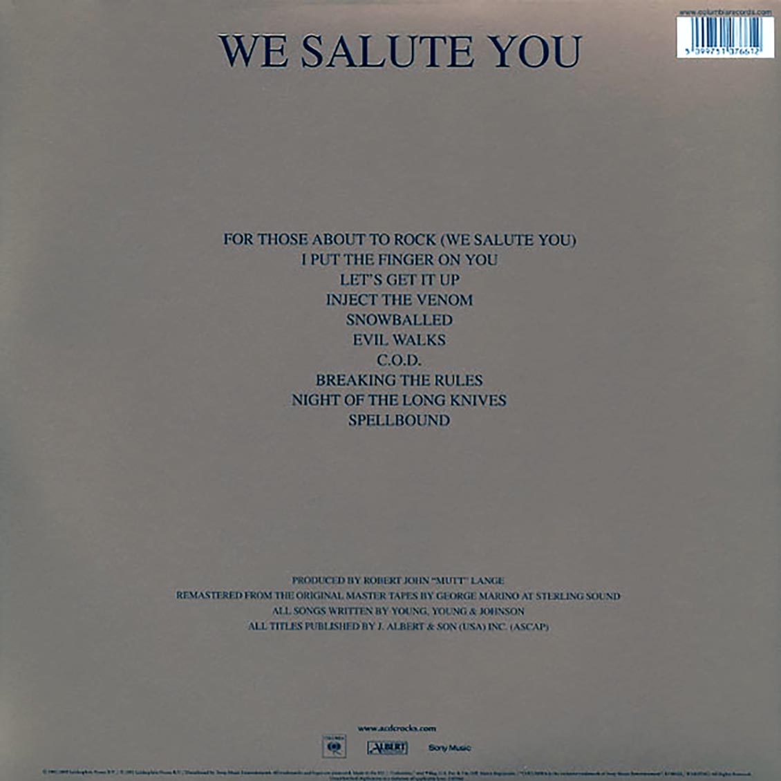 ACDC For Those About To Rock We Salute You 180g Vinyl Record