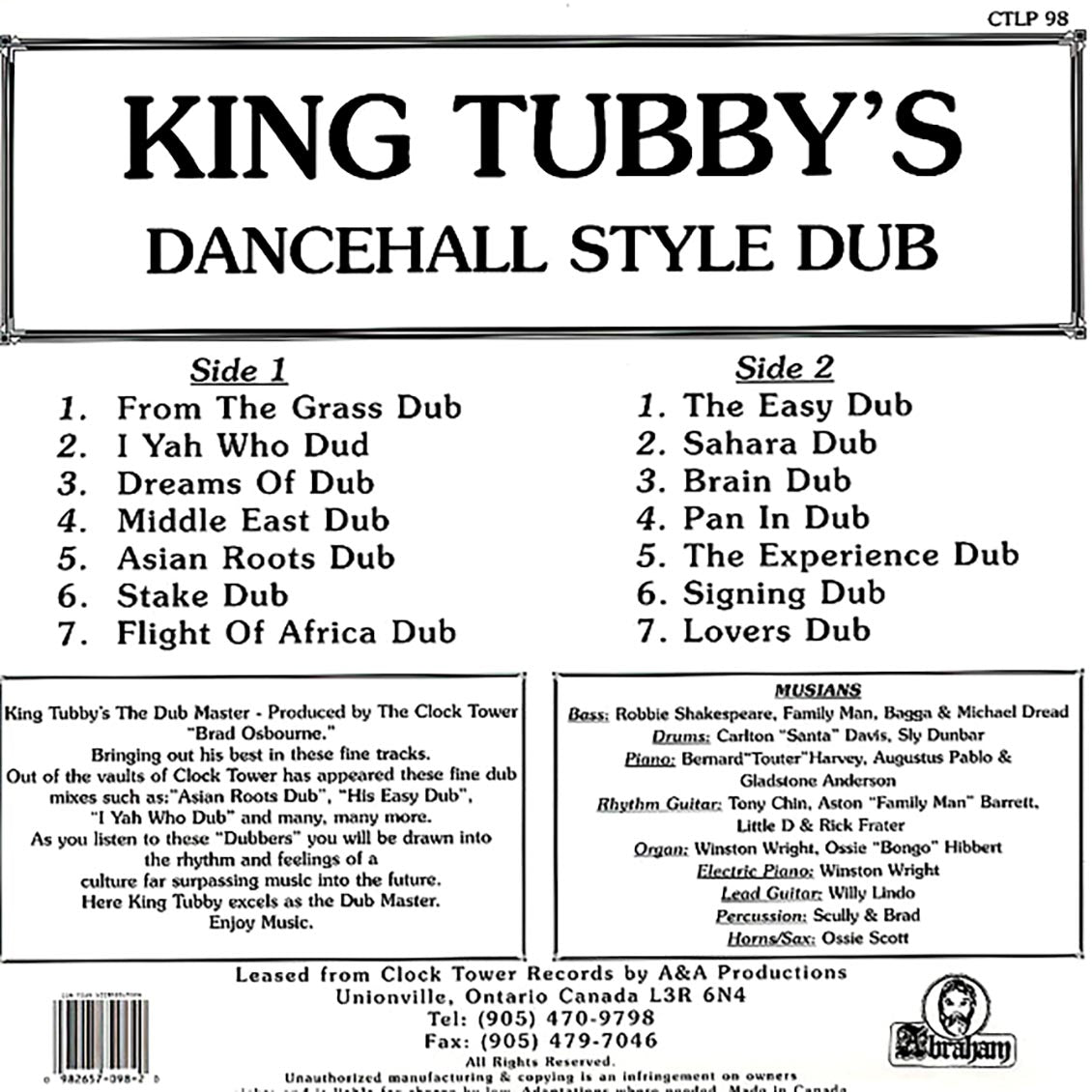 King Tubby - Dance Hall Style Dub Vinyl Record