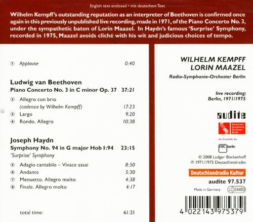 Beethoven / Haydn / Kempff - Piano Concerto No. 3 - Music CD