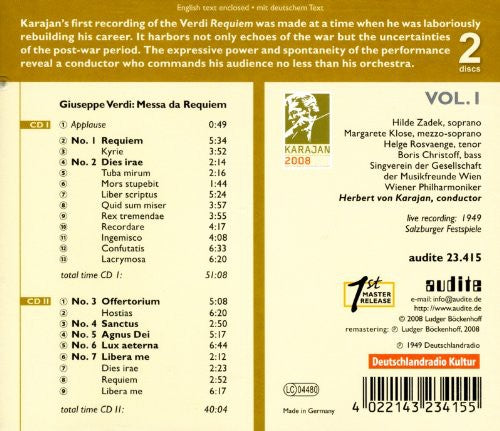 Verdi / Wiener Philharmoniker / Von Karajan - Requiem - Music CD