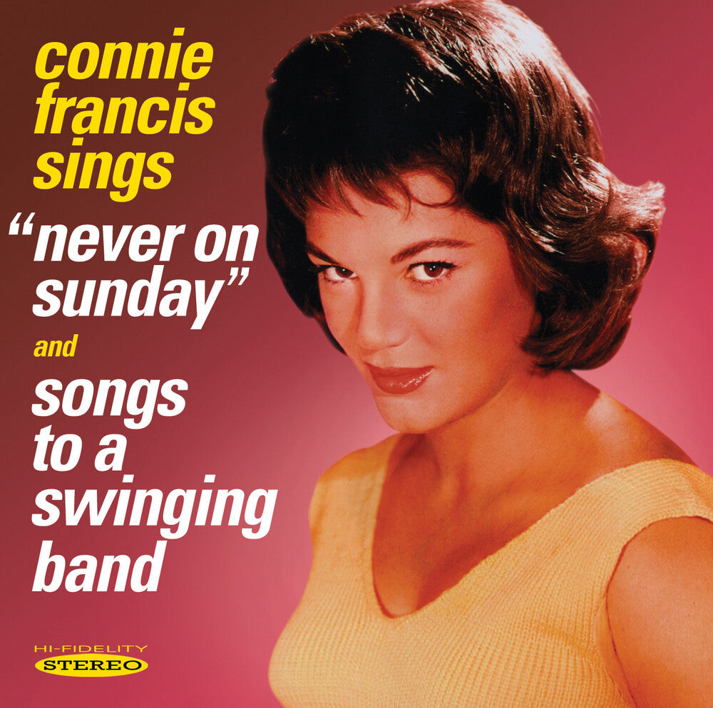 the album cover for Connie Francis - Never On Sunday and Songs To A Swinging Band