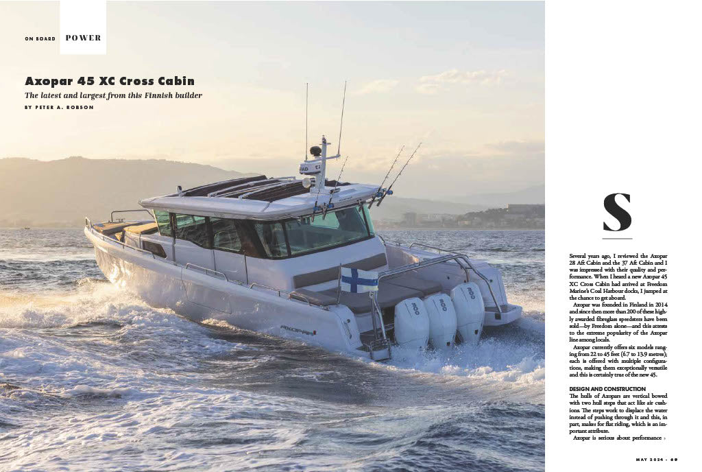 Pacific Yachting - May 2024: Anchorages Of Desolation Sound, Pendrell Sound Cleanup, Guide On Beaumont Marine Park, On Board Power, Testing Axopar 45 XC, Boarding Ladders, Open Ocean Robotics & More!