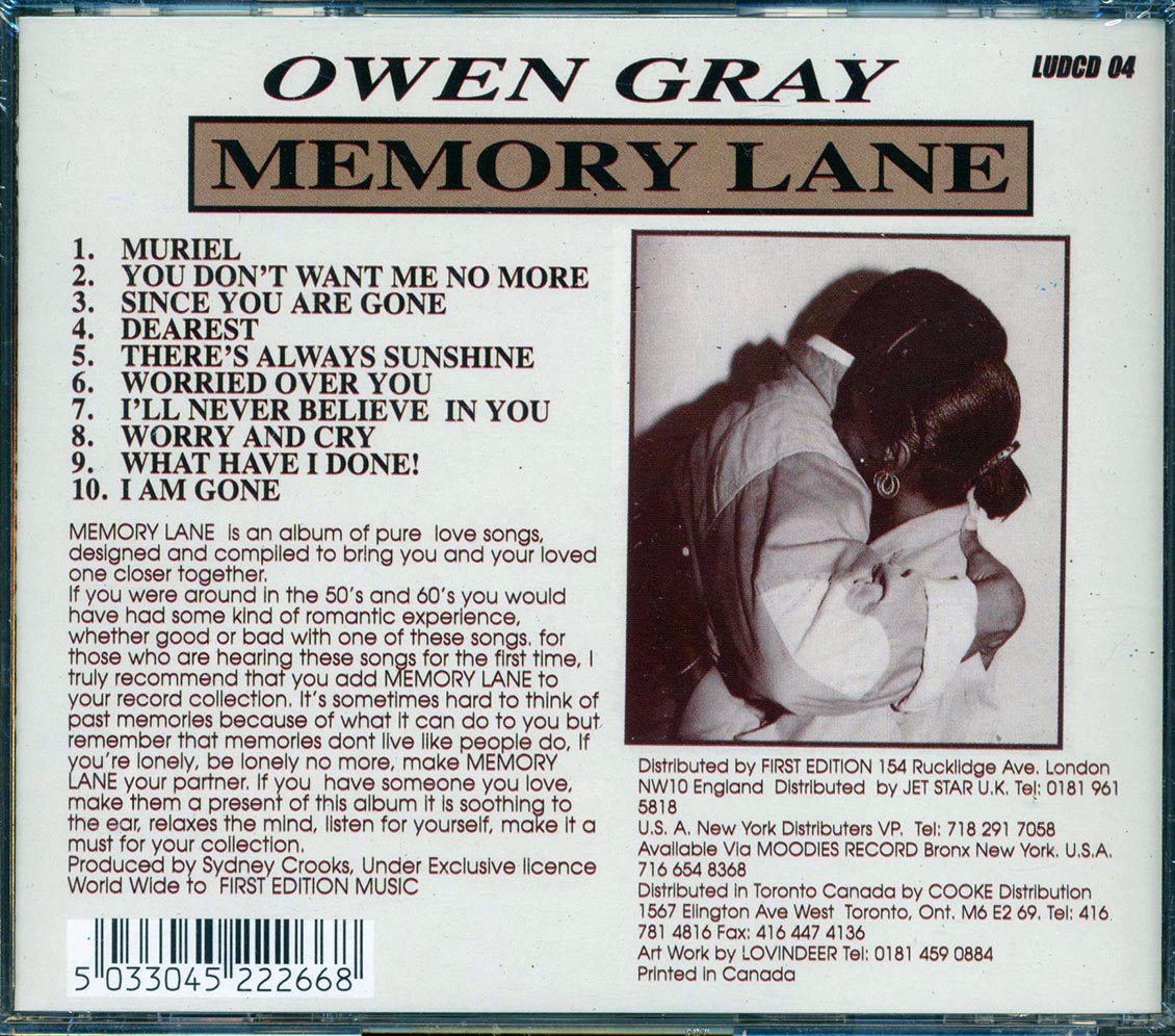 Owen Gray Memory Lane Volume 1 Music CD