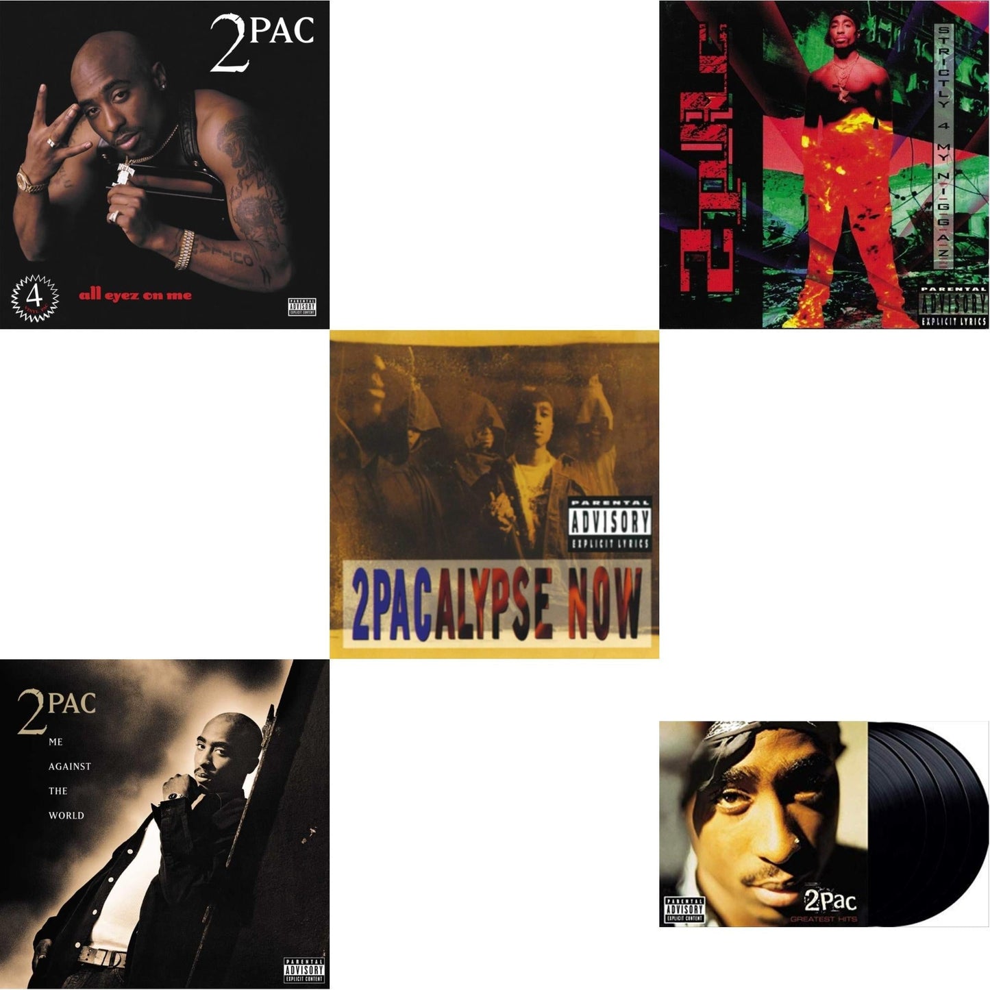 2Pac - All Eyez On Me (4LP) & Me Against The World (2LP) & 2Pacalypse Now & Strictly 4 My N.I.G.G.A.Z. (2 LP) & Greatest Hits