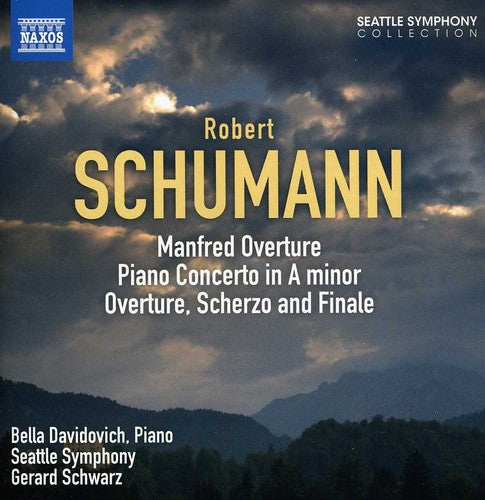 the album cover for Gerard Schwarz - Manfred Overture / Piano Cto / Overture / Scherzo