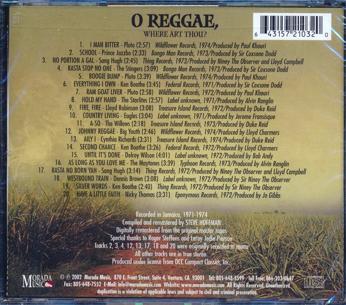Ken Boothe, Maytones, Lloyd Robinson, Delroy Wilson, Etc. - O Reggae, Where Art Thou? (20 tracks) Music CD