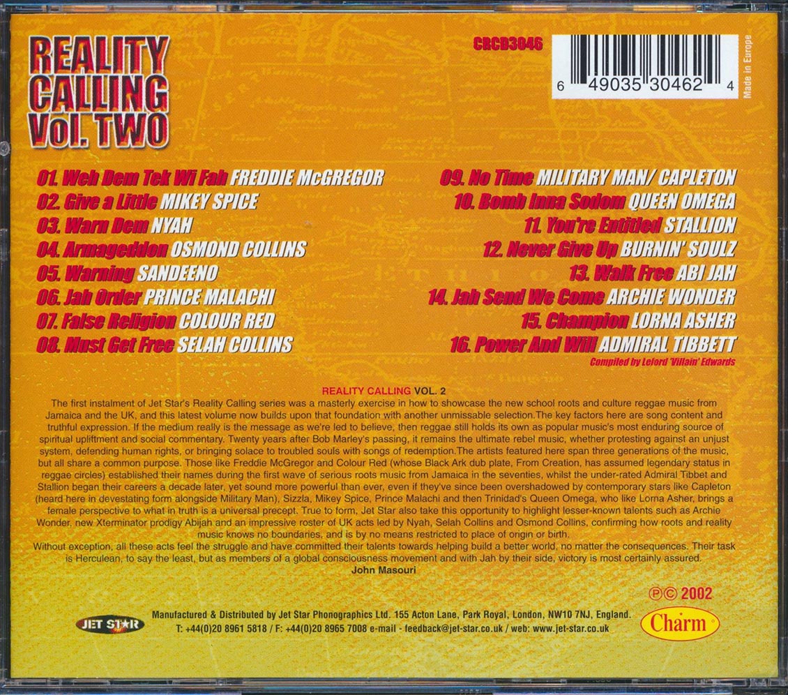 Admiral Tibet, Sandeeno, Freddie McGregor, Etc. - Reality Calling Volume 2 Music CD