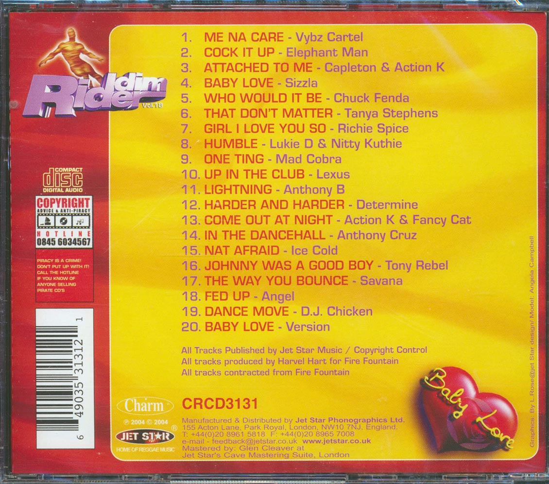 Sizzla, Chuck Fender, Tanya Stephens, Etc. - Riddim Rider: Baby Love (rhythm: "Baby Love") (20 tracks) Music CD