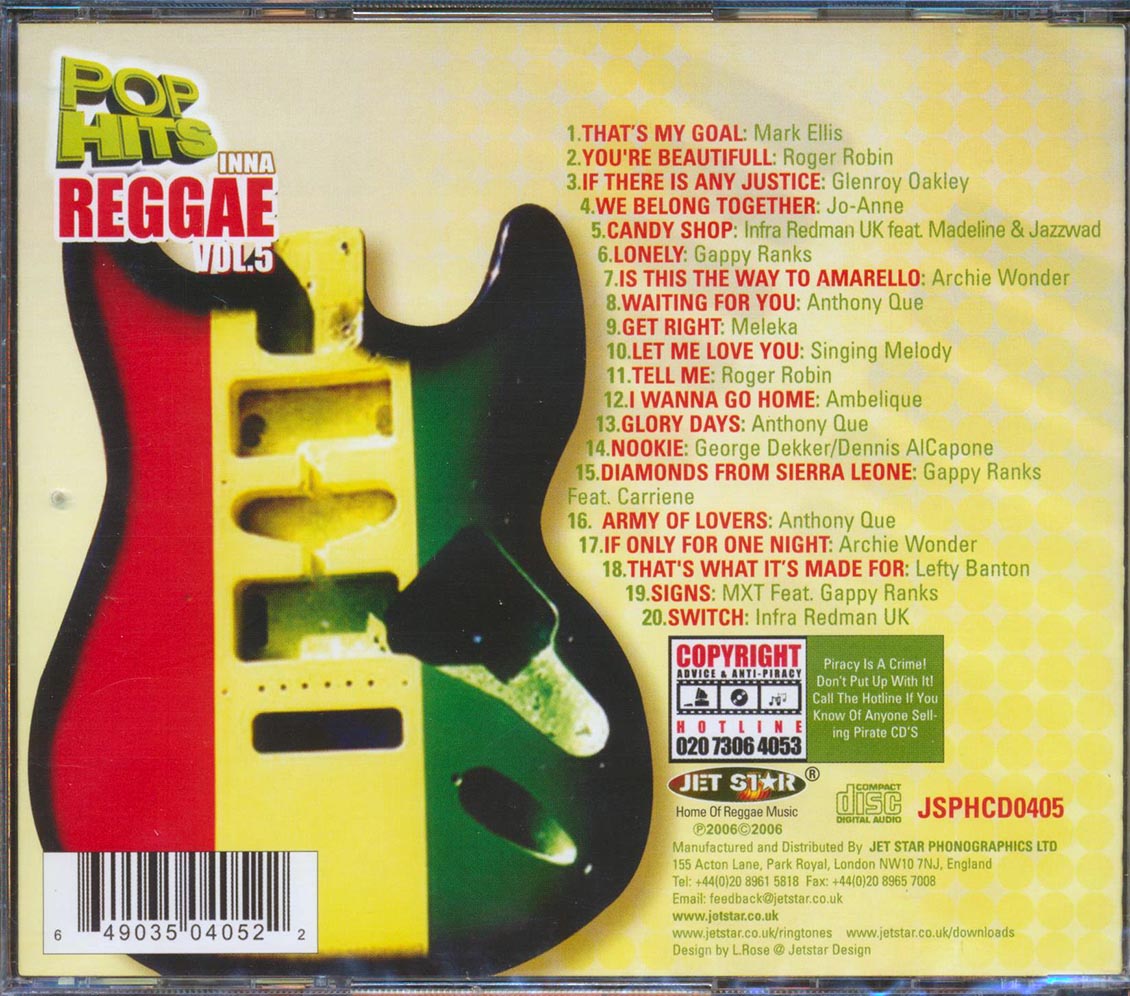 Gappy Ranks, Roger Robin, Ambelique, Etc. - Pop Hits Inna Reggae Volume 5 (20 tracks) Music CD