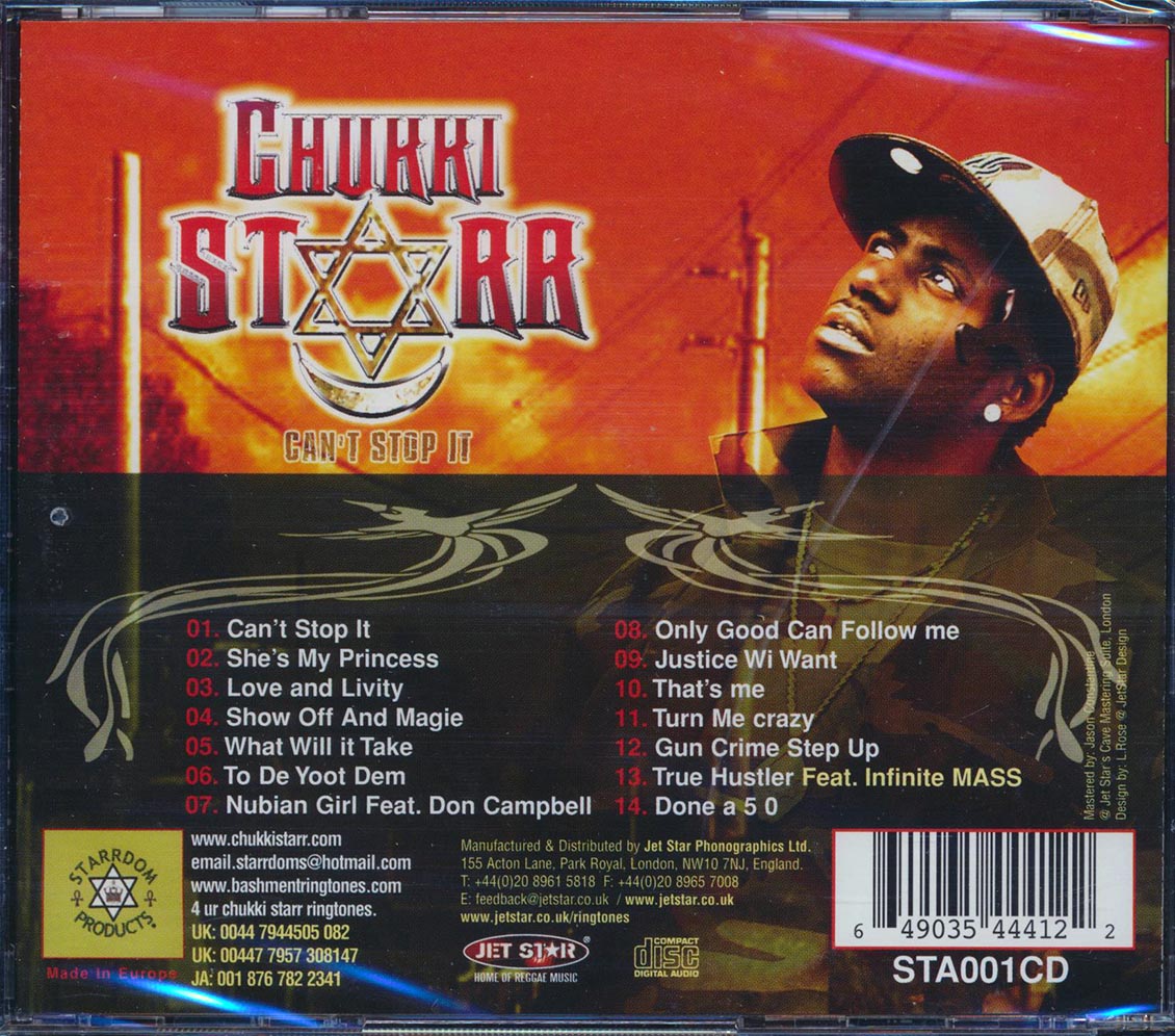 Chukki Starr - Can't Stop It Music CD