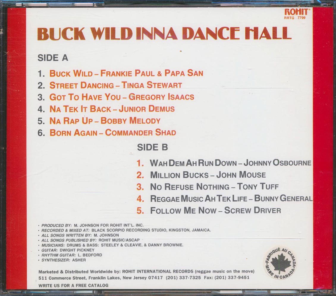 Johnny Osbourne, Papa San, Frankie Paul, Bunny General, Screwdriver, Etc. - Buck Wild Inna Dance Hall ('Buck Wild' Rhythm) Music CD