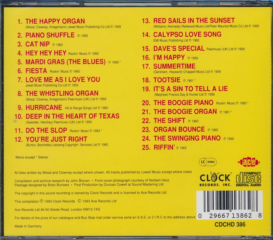 Dave Baby Cortez - Happy Organs, Wild Guitars & Pinao Shuffles (25 tracks) Music CD