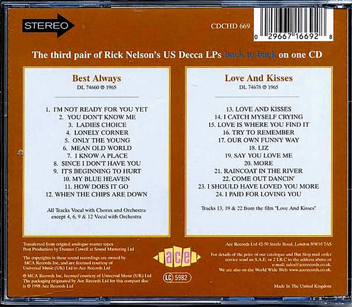 Rick Nelson - Best Always + Love And Kisses (24 tracks) Music CD