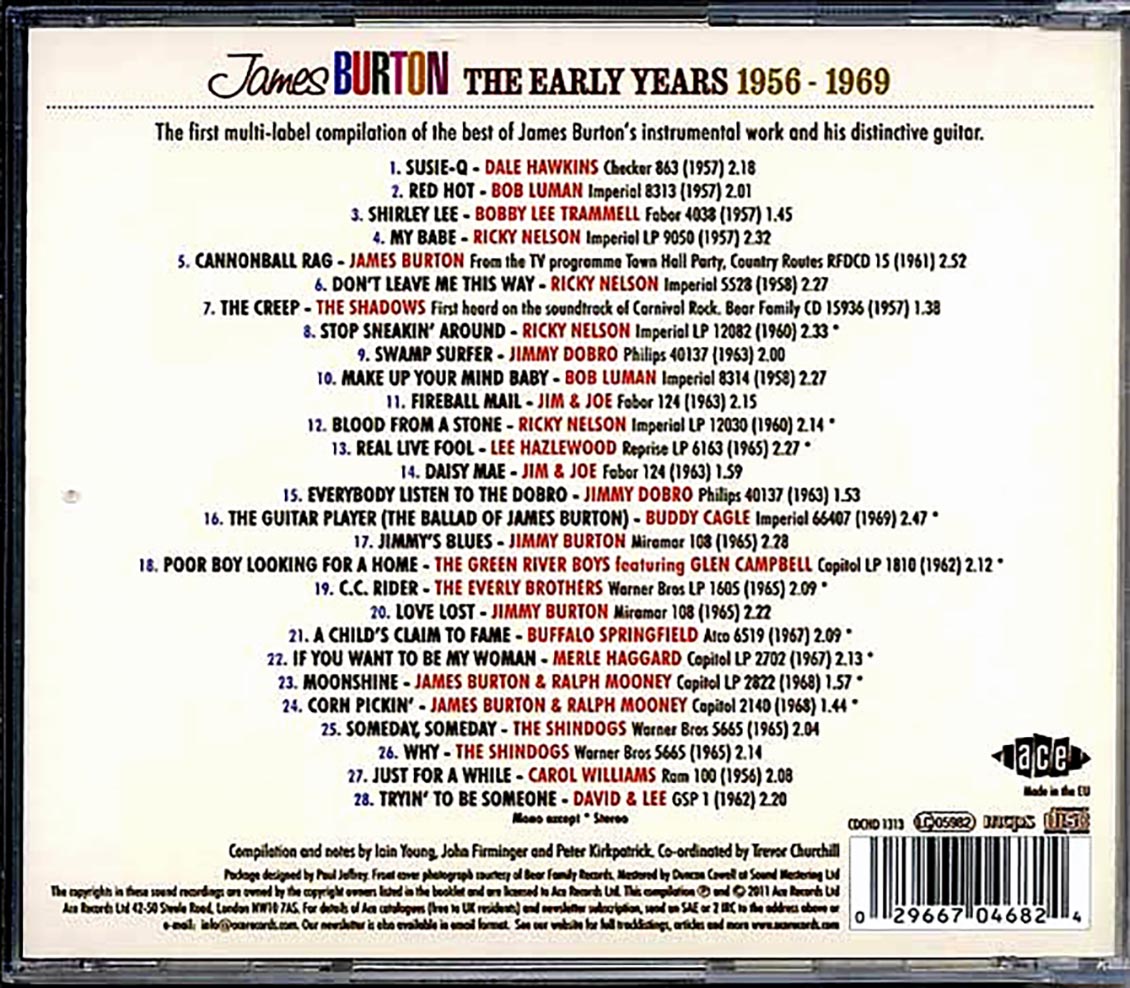 James Burton - The Early Years 1956-1969 (28 tracks) Music CD